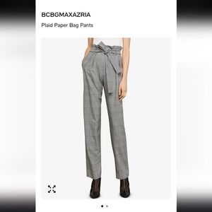 BCBG MAX AZRIA Plaid Paper Bag Waist Pants Tie Belt Small